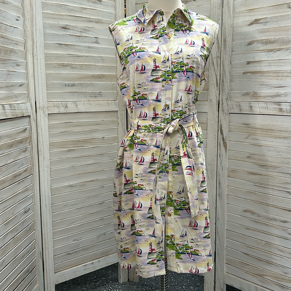 Island Republic Nautical Button Front Sleeveless Dress